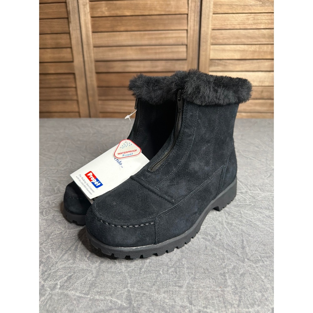 Propet Boots Womens 7 X Oslo Black Suede Waterproof Shearling Zipper WB018 NEW